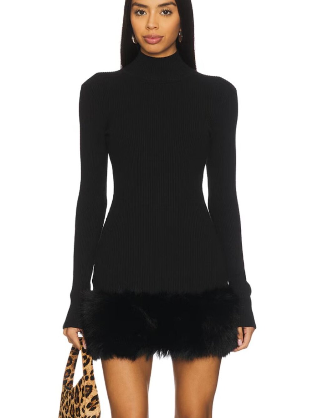 NEW MAJORELLE Zoey Faux Fur Mini Dress in Black Long Sleeve Small S